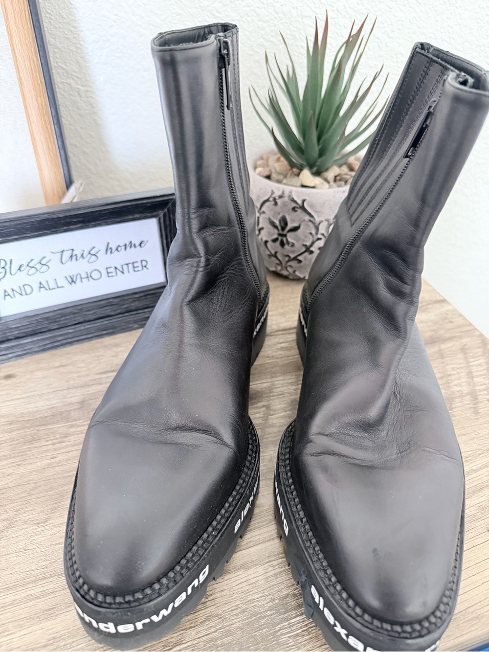 Alexander Wang Black Leather Platform Zip Boots